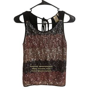 Genuine 2010s Era Sequin Striped Tank Top - Gunmetal, Bronze, Gold